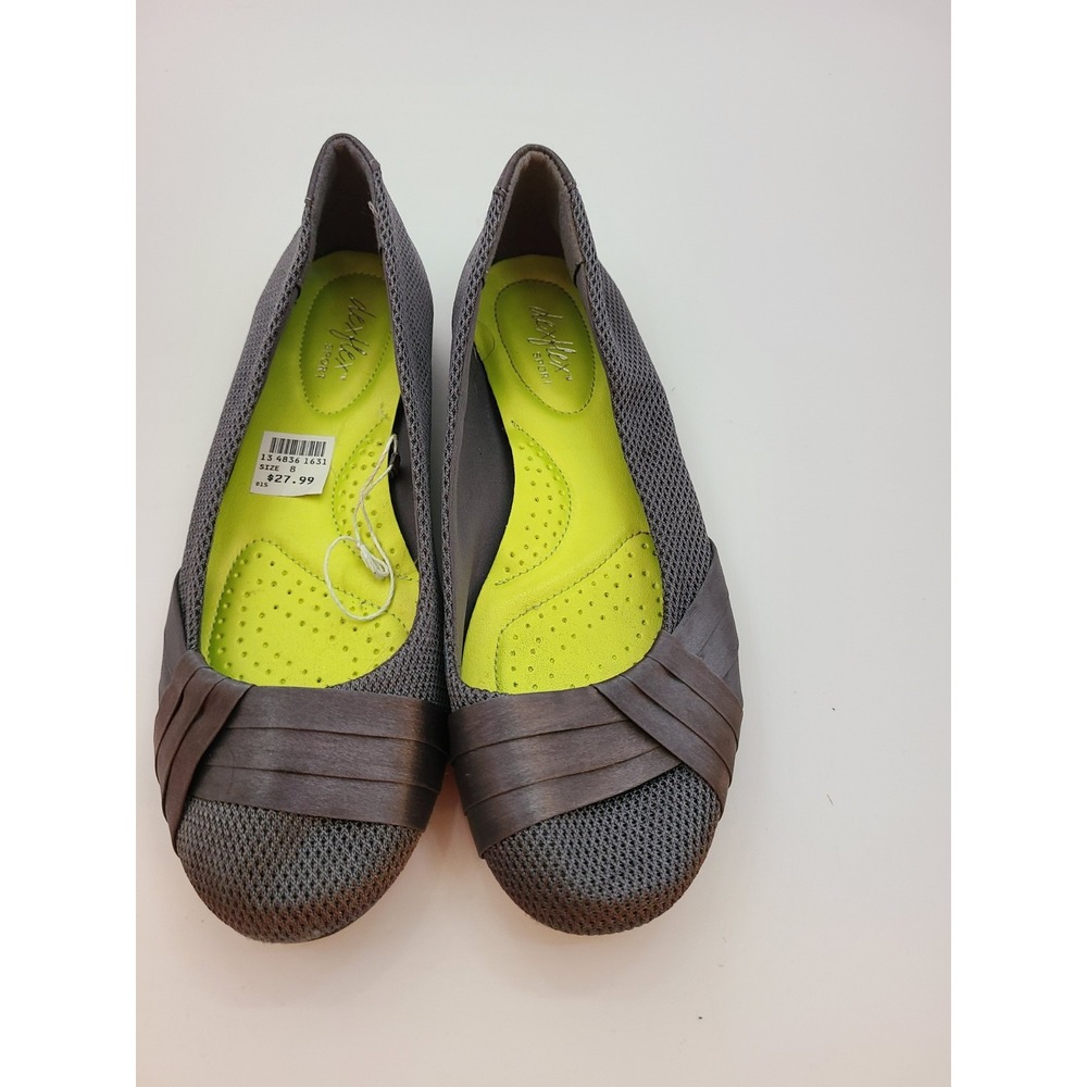 Dexflex Sport Flats Gray Mesh Upper and A Satin Ribbon Bow Detail. Size 8
